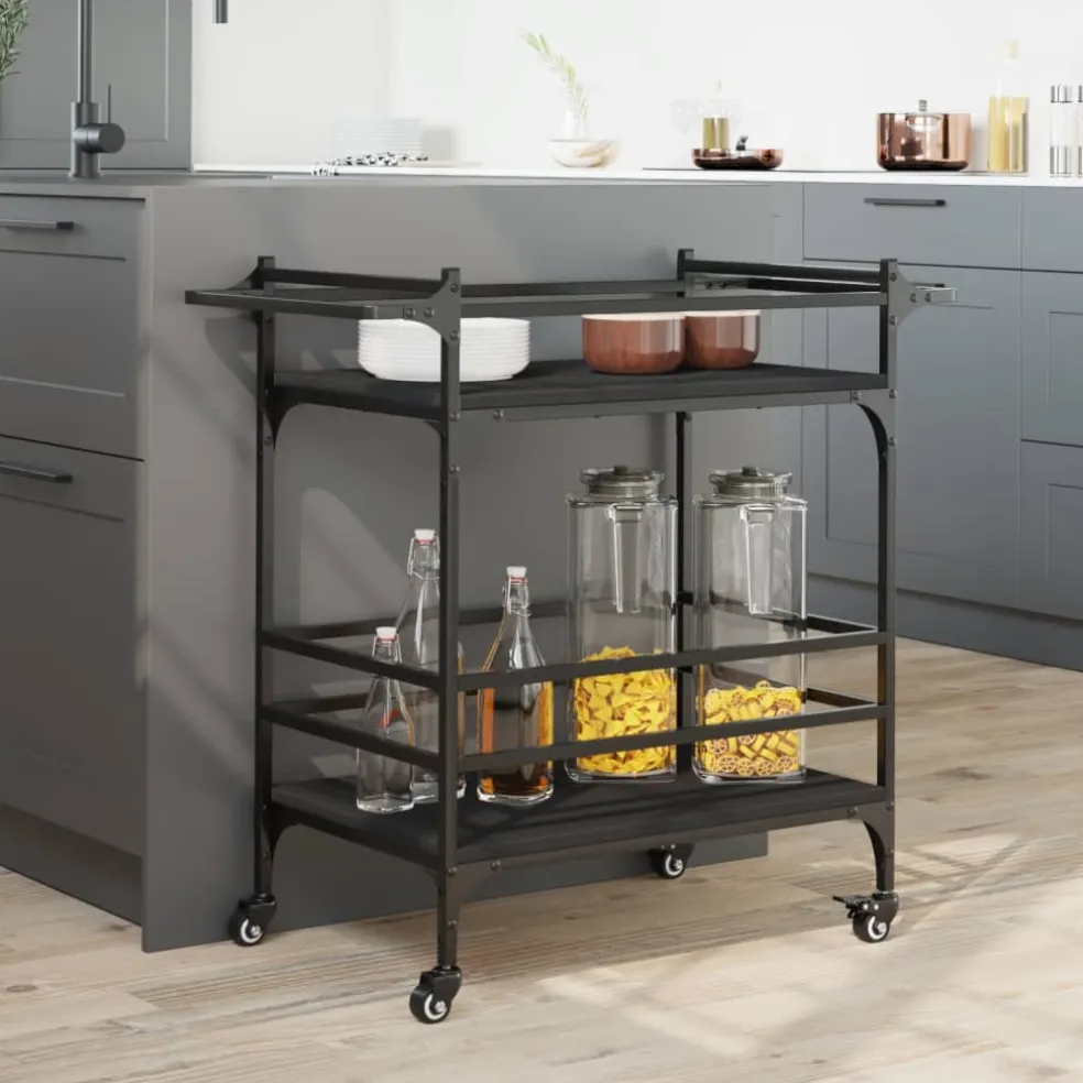 vidaXL Keukentrolley 82x40x78,5 cm bewerkt hout zwart