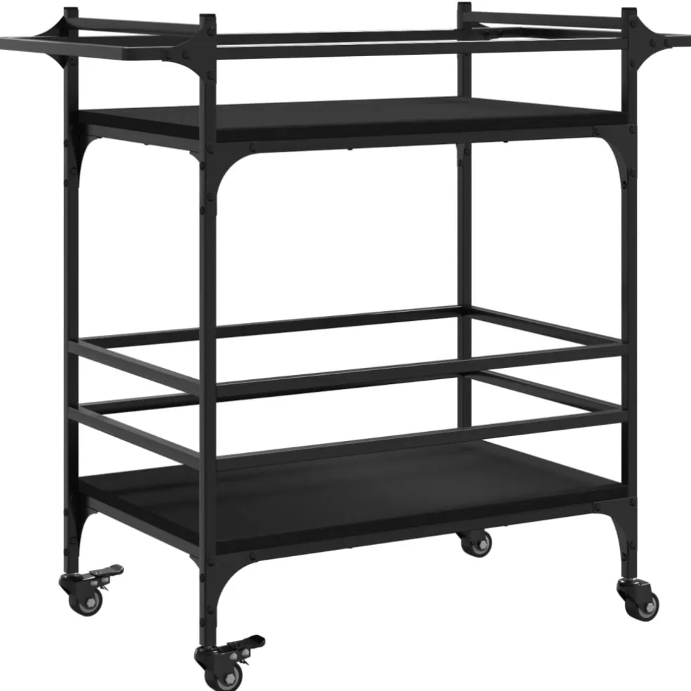 vidaXL Keukentrolley 82x40x78,5 cm bewerkt hout zwart
