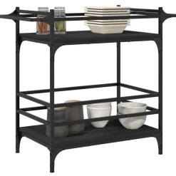 vidaXL Keukentrolley 82x40x78,5 cm bewerkt hout zwart