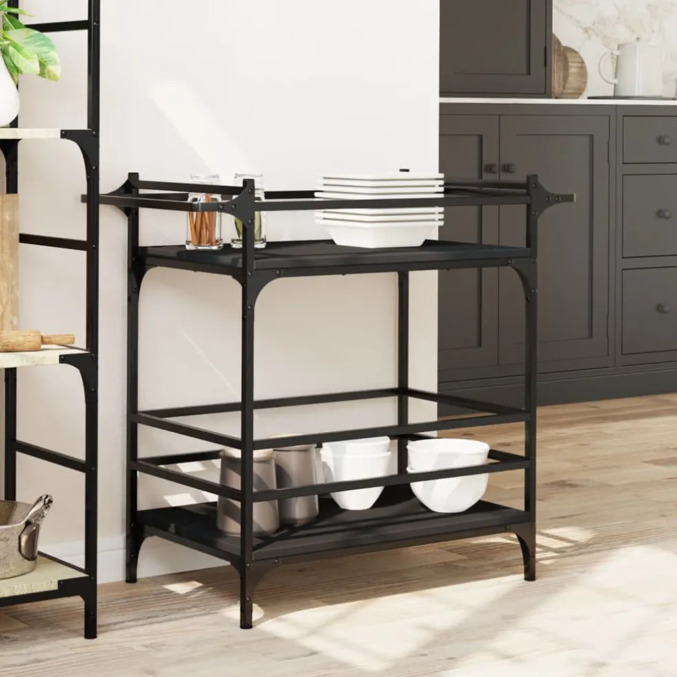 vidaXL Keukentrolley 82x40x78,5 cm bewerkt hout zwart