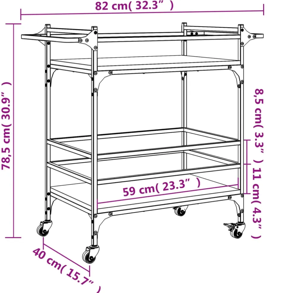 vidaXL Keukentrolley 82x40x78,5 cm bewerkt hout zwart