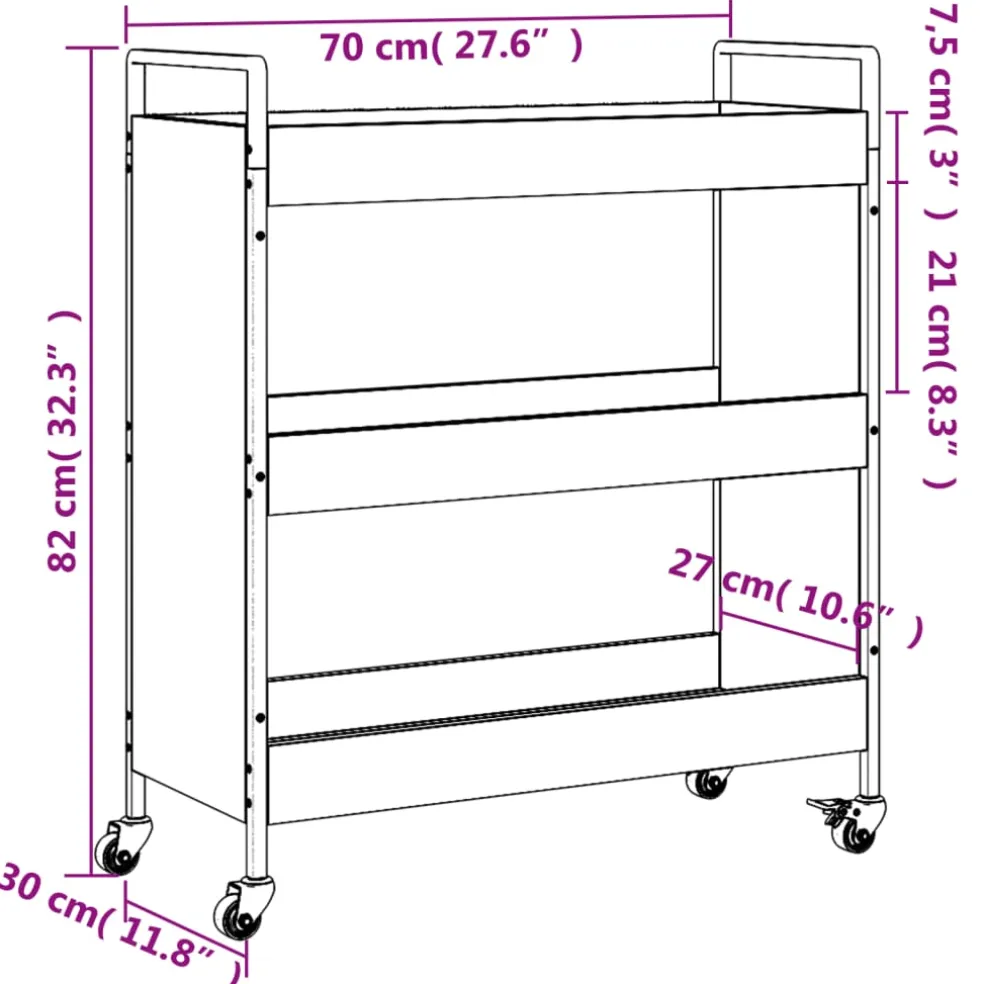 vidaXL Keukentrolley 70x30x82 cm bewerkt hout gerookt eikenkleurig