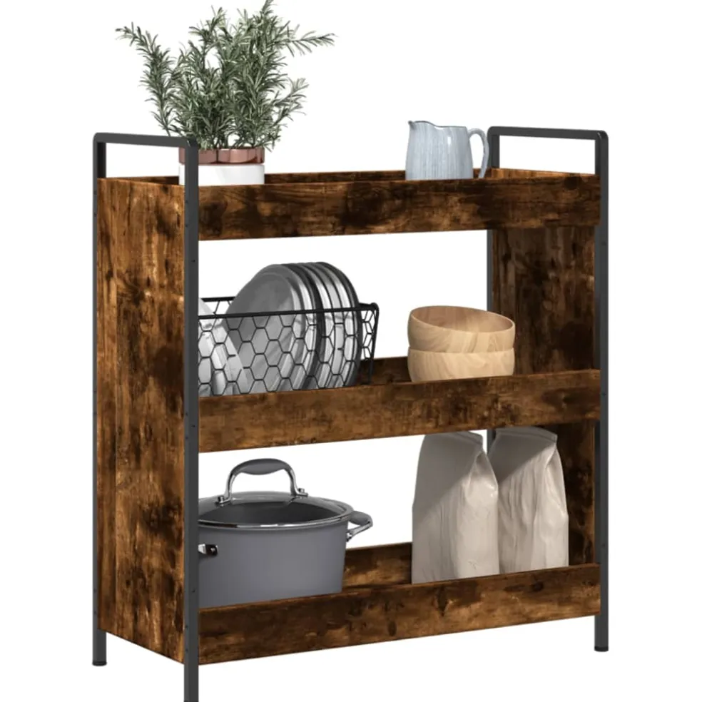 vidaXL Keukentrolley 70x30x82 cm bewerkt hout gerookt eikenkleurig