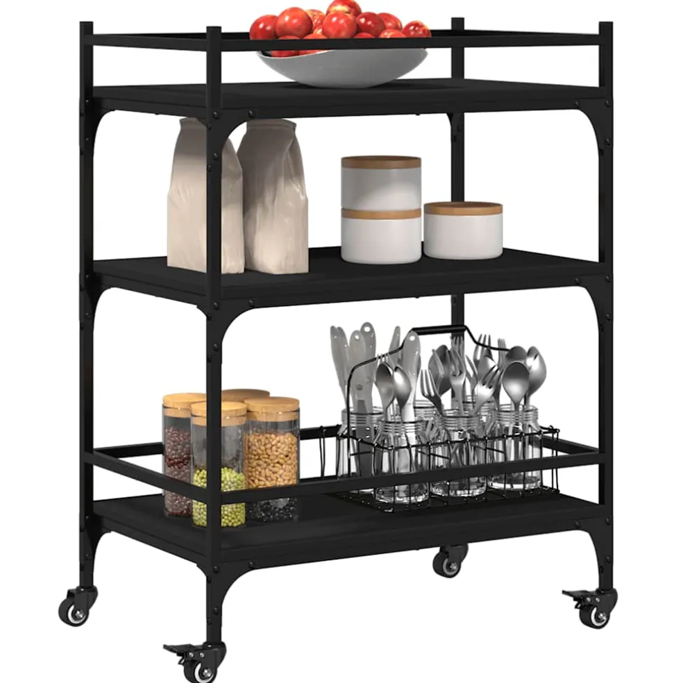 vidaXL Keukentrolley 65x40x86,5 cm bewerkt hout zwart