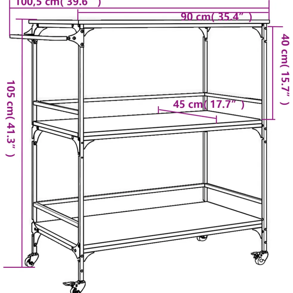 vidaXL Keukentrolley 100,5x50x105 cm grijs sonoma eikenkleur
