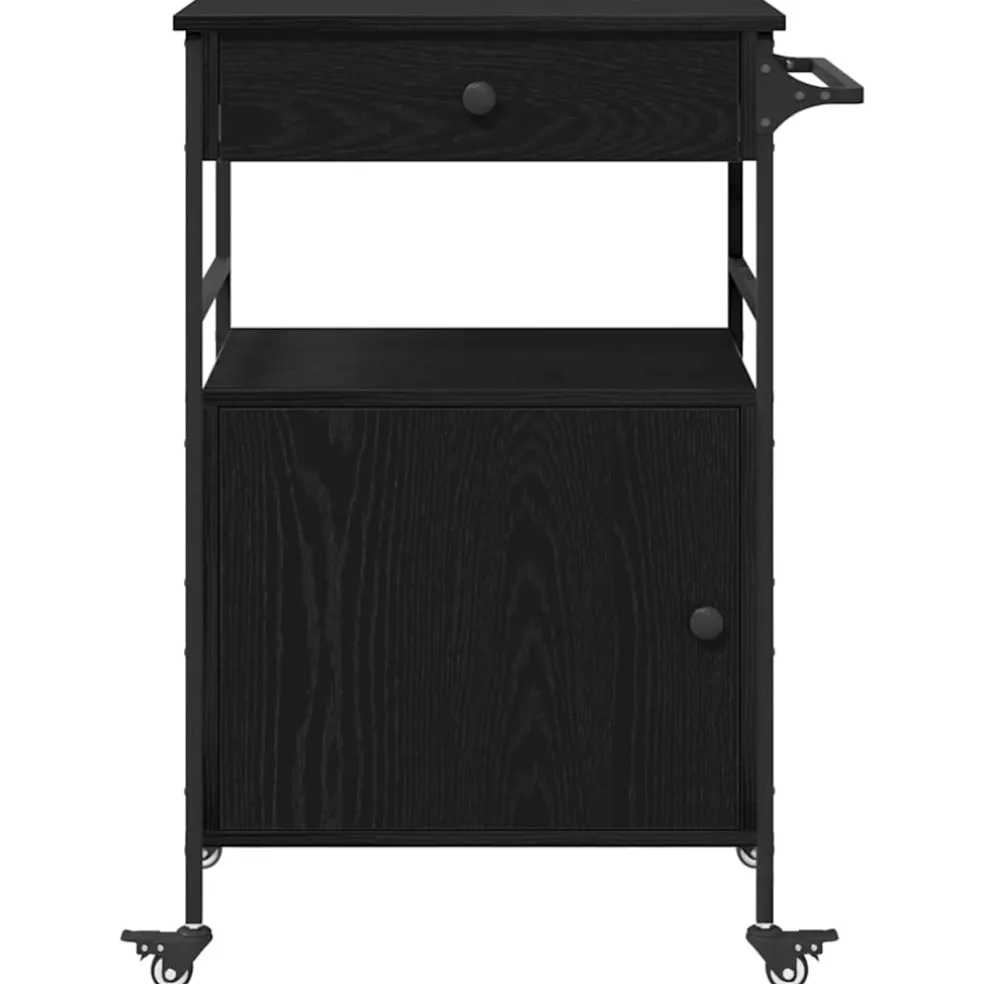 vidaXL Keuken Trolley Zwart Eiken 56 x 43 x 89,5 cm Bewerkt hout