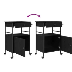 vidaXL Keuken Trolley Zwart Eiken 56 x 43 x 89,5 cm Bewerkt hout