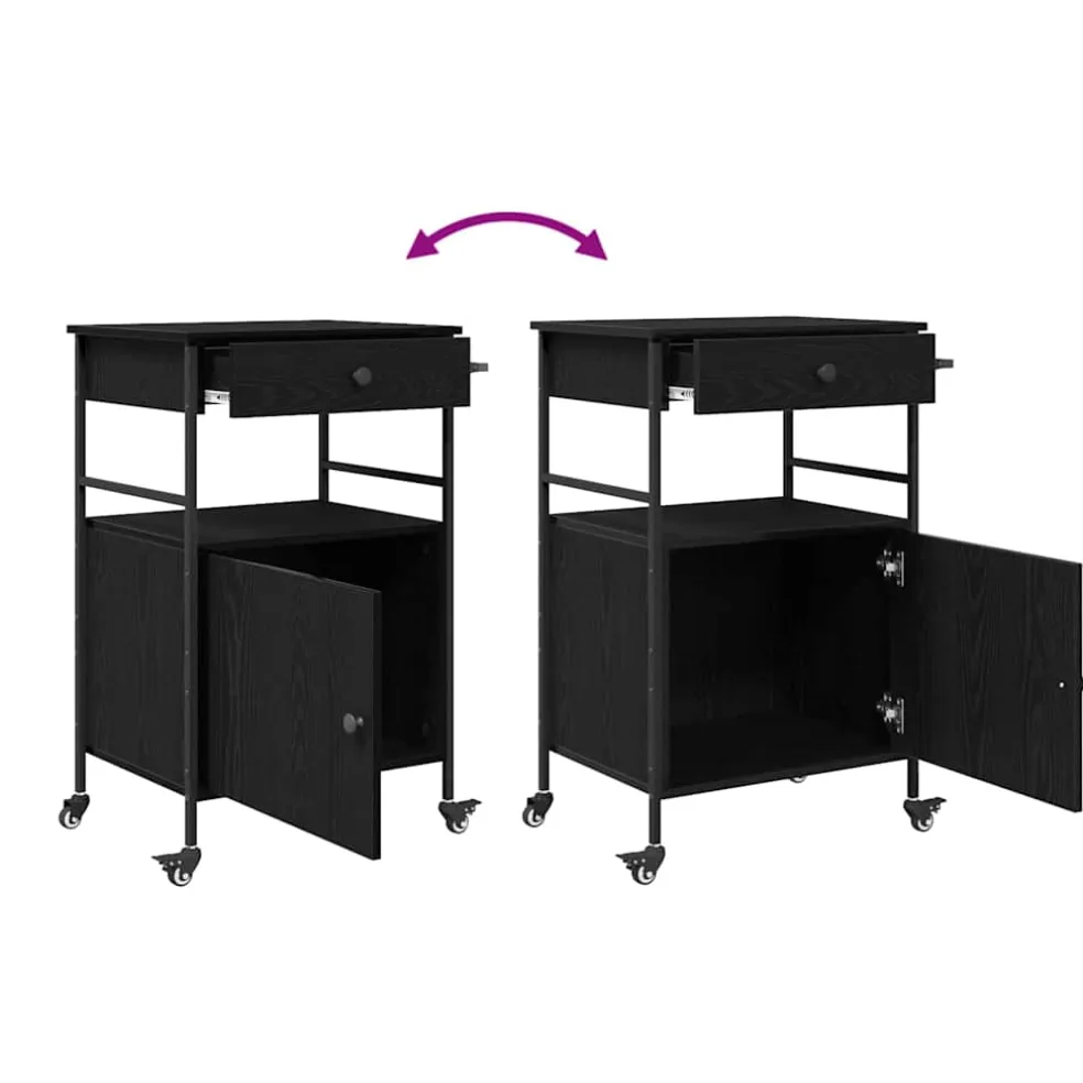 vidaXL Keuken Trolley Zwart Eiken 56 x 43 x 89,5 cm Bewerkt hout