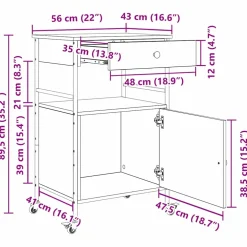 vidaXL Keuken Trolley Zwart Eiken 56 x 43 x 89,5 cm Bewerkt hout