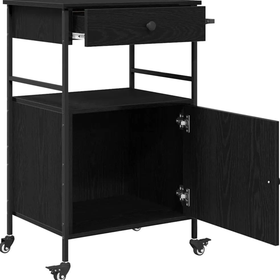 vidaXL Keuken Trolley Zwart Eiken 56 x 43 x 89,5 cm Bewerkt hout
