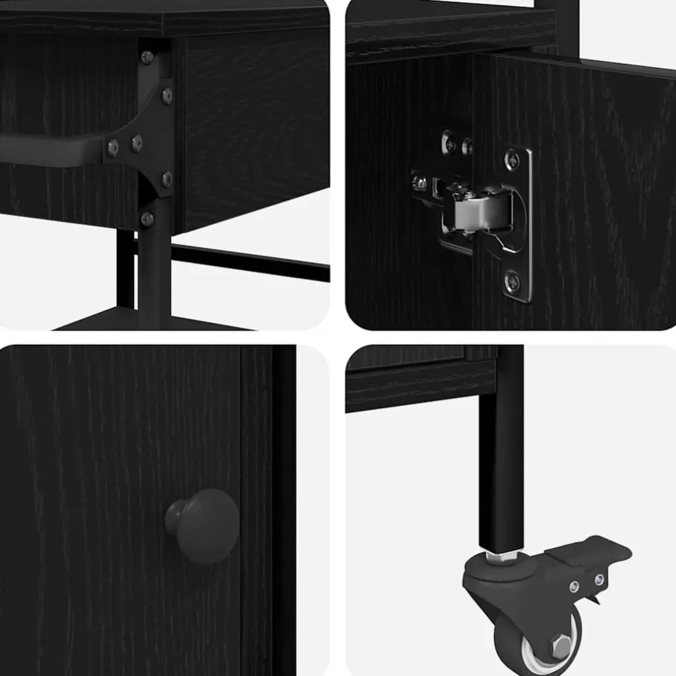 vidaXL Keuken Trolley Zwart Eiken 56 x 43 x 89,5 cm Bewerkt hout