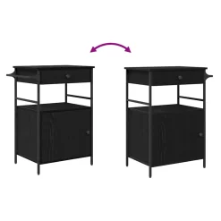 vidaXL Keuken Trolley Zwart Eiken 56 x 43 x 89,5 cm Bewerkt hout