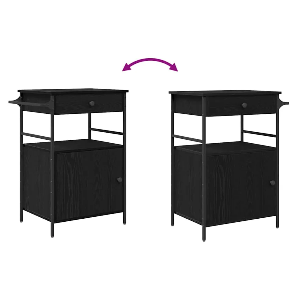 vidaXL Keuken Trolley Zwart Eiken 56 x 43 x 89,5 cm Bewerkt hout