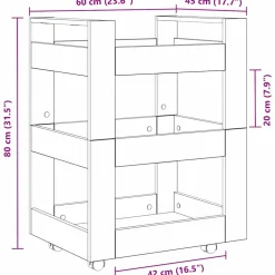 vidaXL Keuken Trolley Zwart Eiken 60 x 45 x 80 cm Bewerkt hout