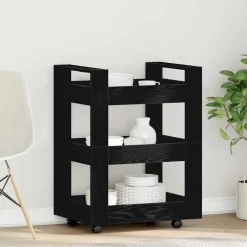 vidaXL Keuken Trolley Zwart Eiken 60 x 45 x 80 cm Bewerkt hout