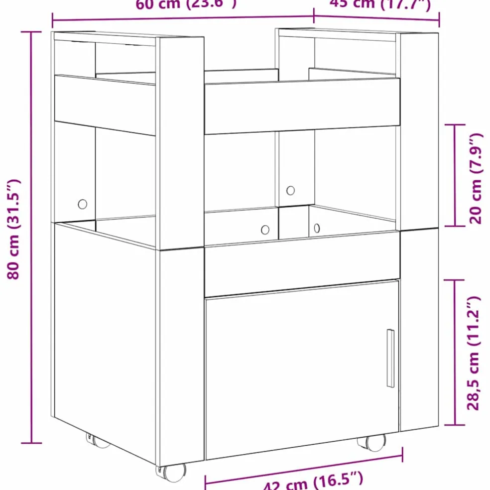 vidaXL Keuken Trolley Zwart eiken 60 x 45 x 80 cm Bewerkt hout