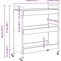 vidaXL Keuken Trolley Zwart Eiken 70 x 30 x 82 cm Bewerkt hout