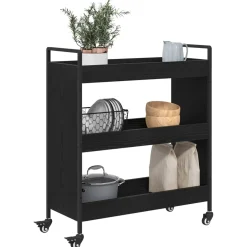 vidaXL Keuken Trolley Zwart Eiken 70 x 30 x 82 cm Bewerkt hout