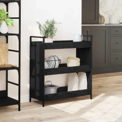 vidaXL Keuken Trolley Zwart Eiken 70 x 30 x 82 cm Bewerkt hout