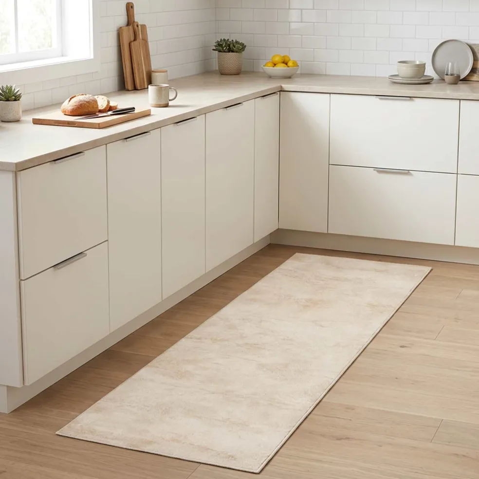 vidaXL Keuken Vloerkleed crèmekleurig beton 150 x 45 cm 100% Polyamide