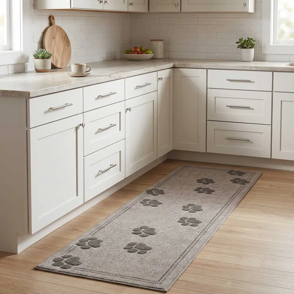 vidaXL Keuken Vloerkleed Grijze poten 150 x 45 cm 100% Polyamide