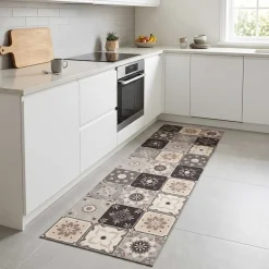 vidaXL Keuken Vloerkleed Grijs-beige mozaïek 150 x 45 cm