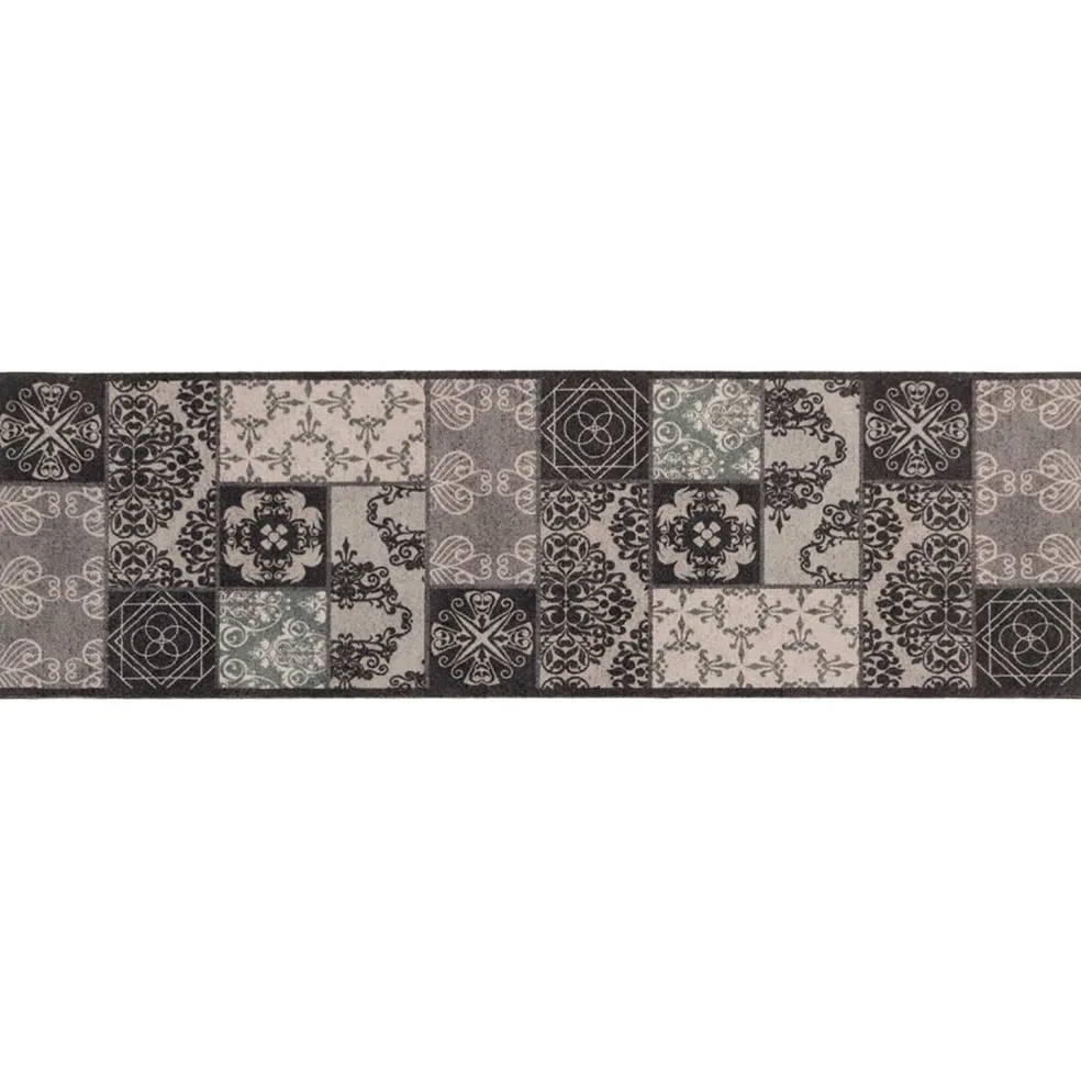 vidaXL Keuken Vloerkleed zwarte mozaïek 150 x 45 cm 100% Polyamide