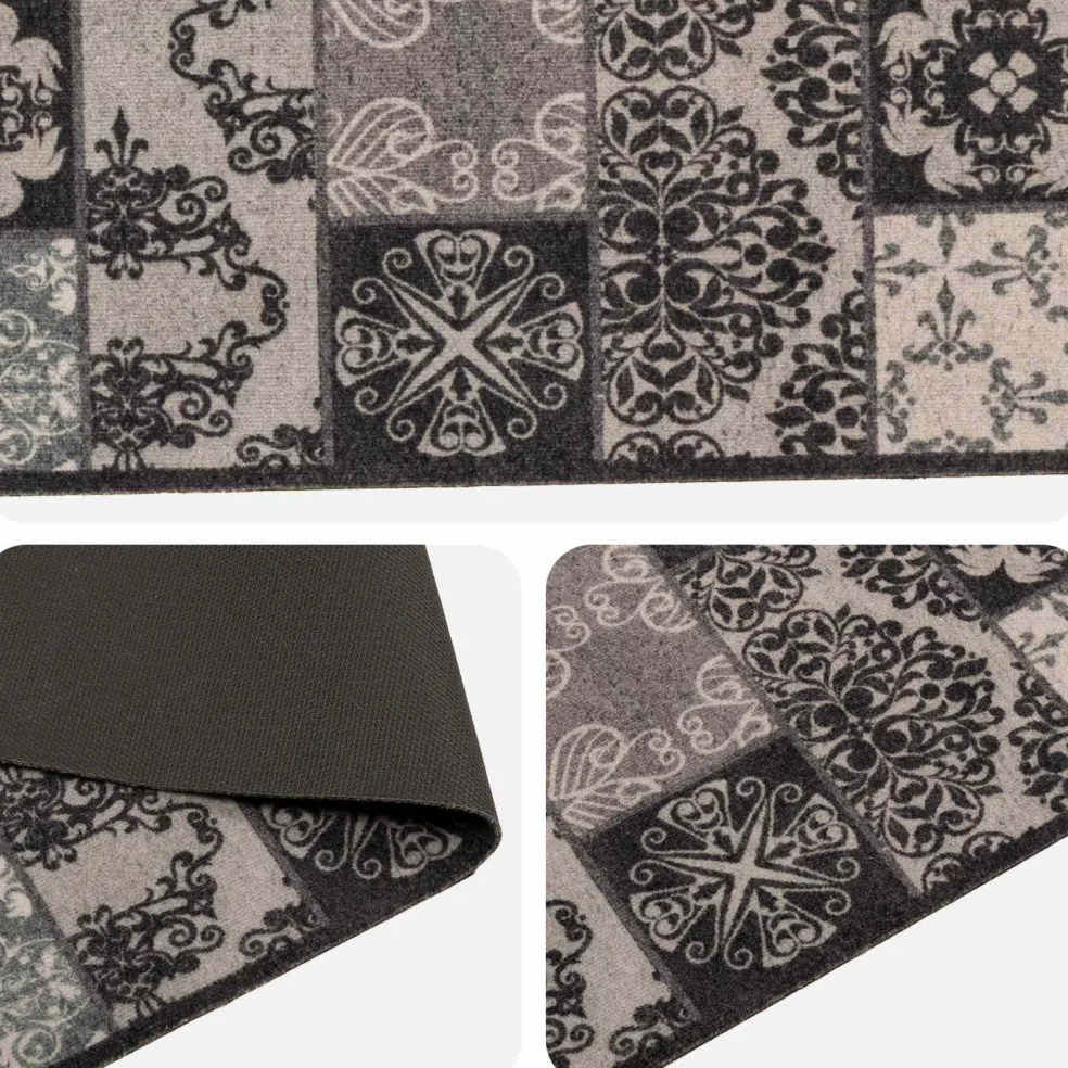 vidaXL Keuken Vloerkleed zwarte mozaïek 150 x 45 cm 100% Polyamide