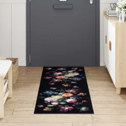 vidaXL Keuken Vloerkleed Zwart 180 x 60 cm Fluweel