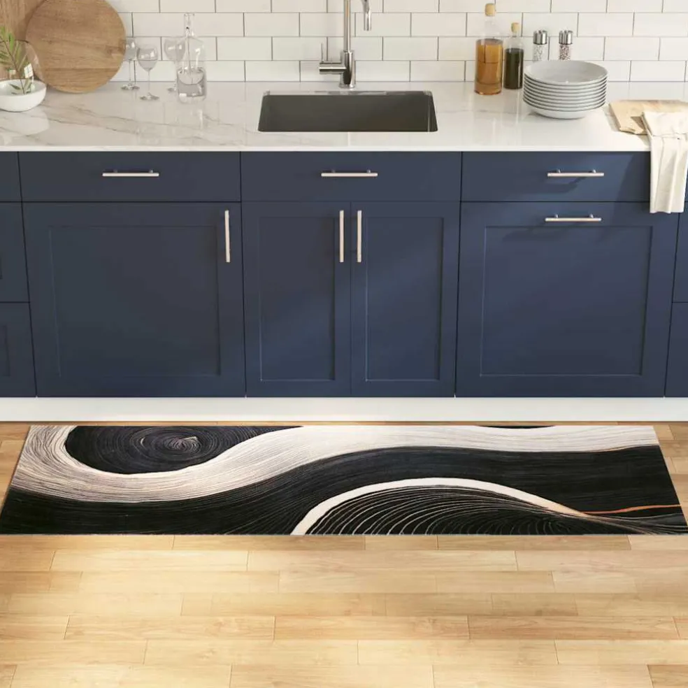 vidaXL Keuken Vloerkleed Zwart 180 x 60 cm Fluweel