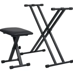 vidaXL Keyboardstandaard en -kruk dubbel versterkt zwart