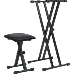 vidaXL Keyboardstandaard en -kruk dubbel versterkt zwart