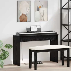 vidaXL Keyboardstand Zwart Eiken 100 x 32 x 64 cm Bewerkt hout