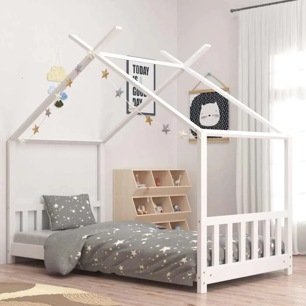 vidaXL Kinderbedframe massief grenenhout wit 70x140 cm
