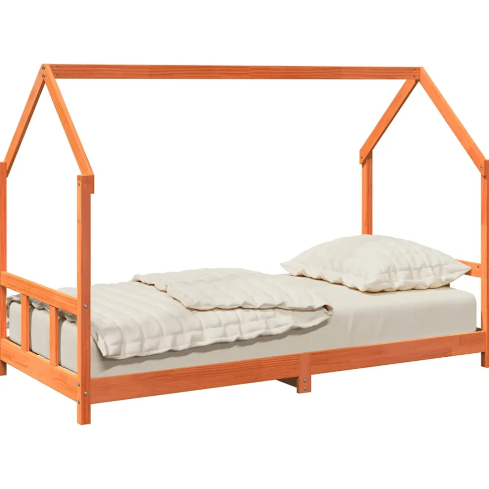 vidaXL Kinderbedframe massief grenenhout wasbruin 90x190 cm