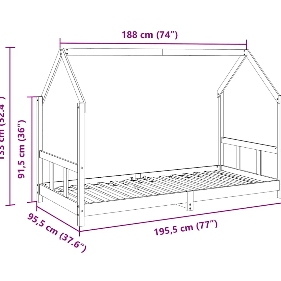 vidaXL Kinderbedframe massief grenenhout wasbruin 90x190 cm
