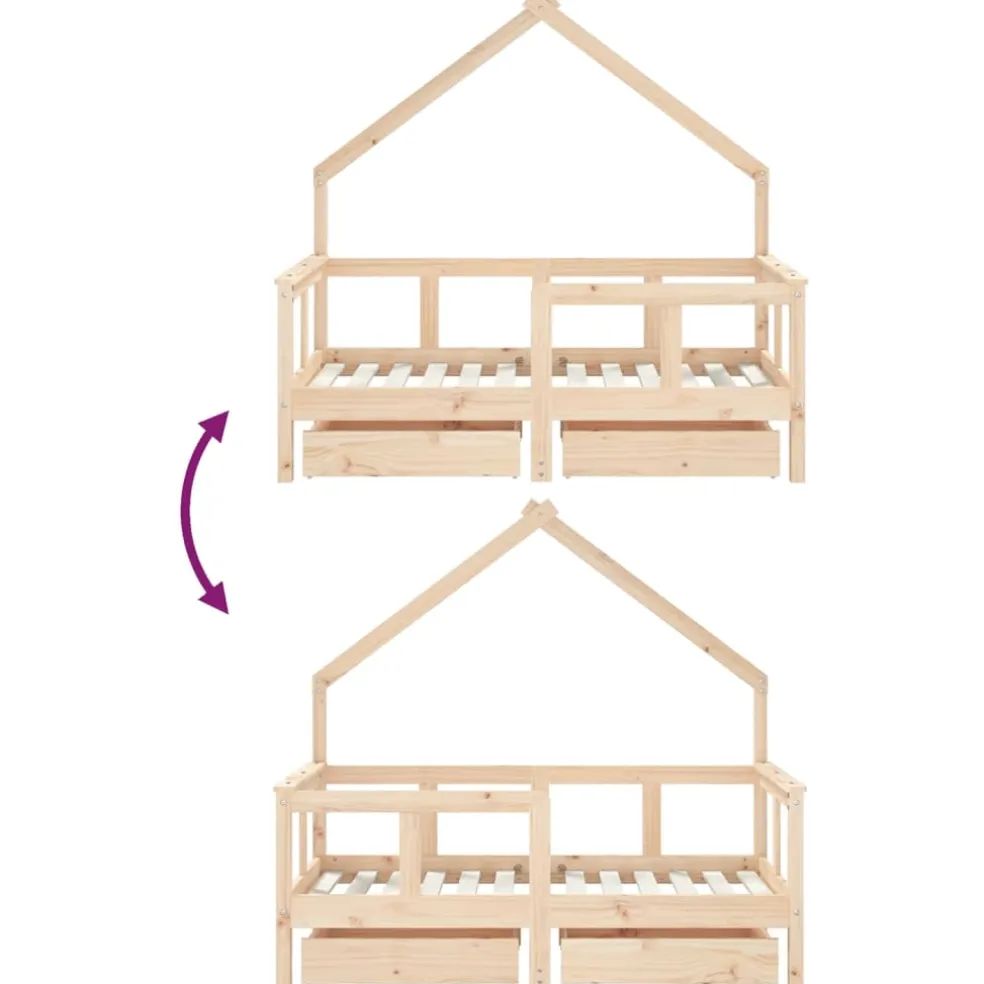 vidaXL Kinderbedframe met lades 70x140 cm massief grenenhout
