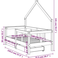 vidaXL Kinderbedframe met lades 70x140 cm massief grenenhout