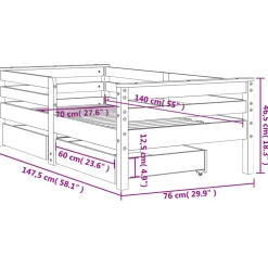 vidaXL Kinderbedframe met lades 70x140 cm massief grenenhout wit