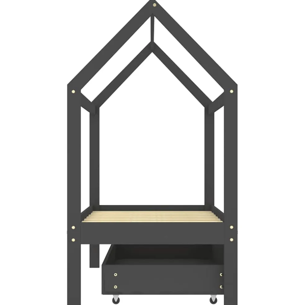 vidaXL Kinderbedframe met lade grenenhout donkergrijs 70x140 cm