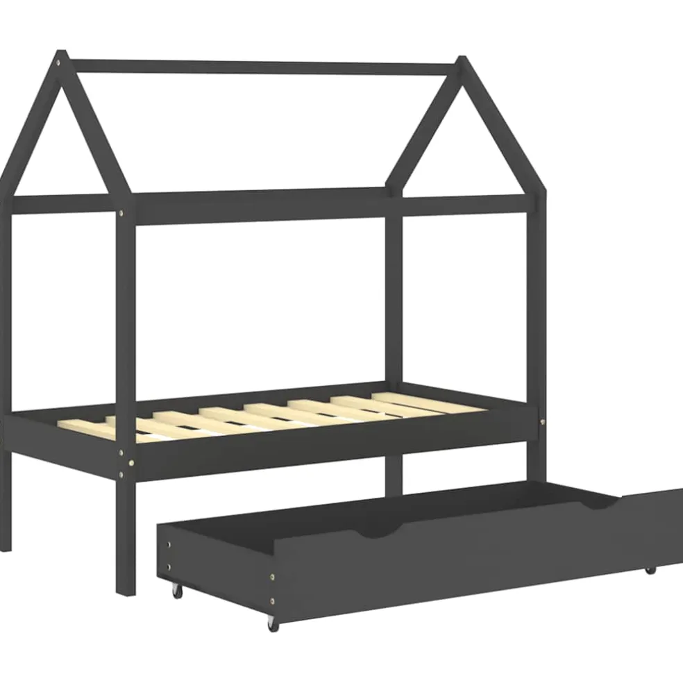 vidaXL Kinderbedframe met lade grenenhout donkergrijs 70x140 cm