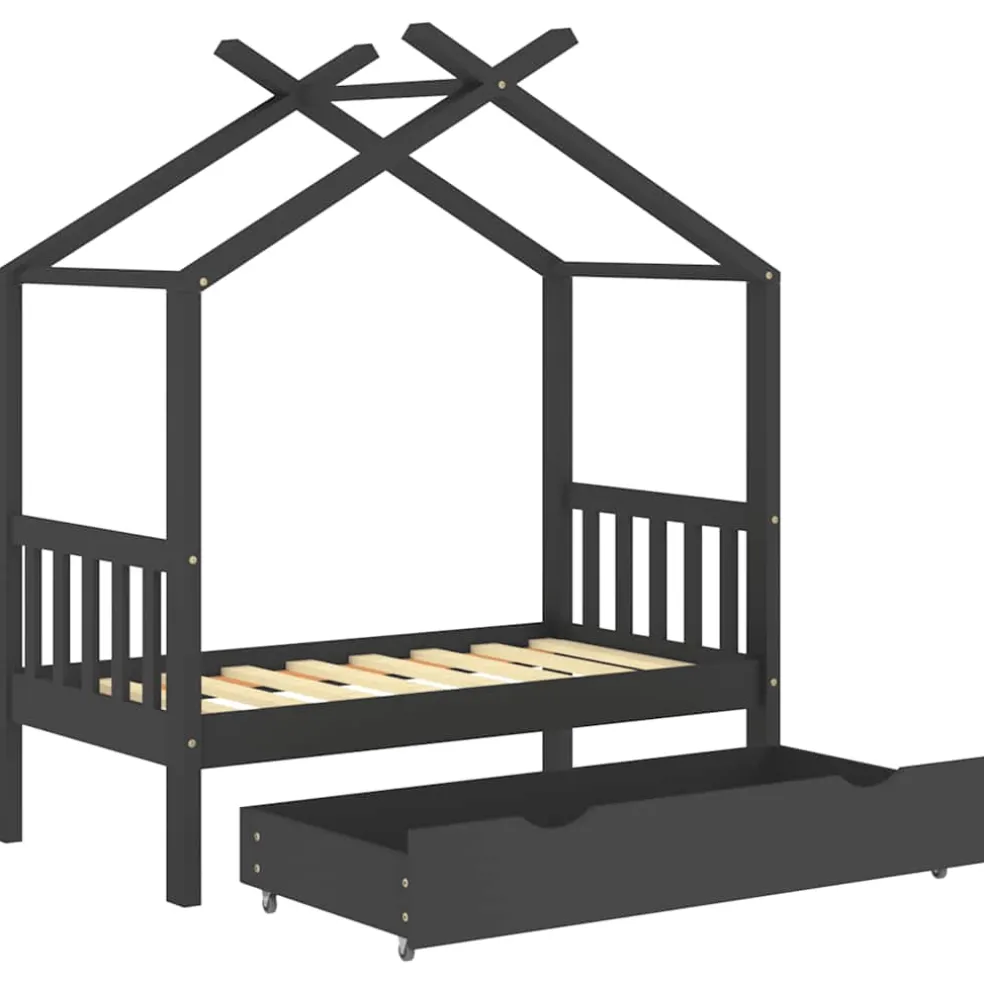 vidaXL Kinderbedframe met lade grenenhout donkergrijs 70x140 cm