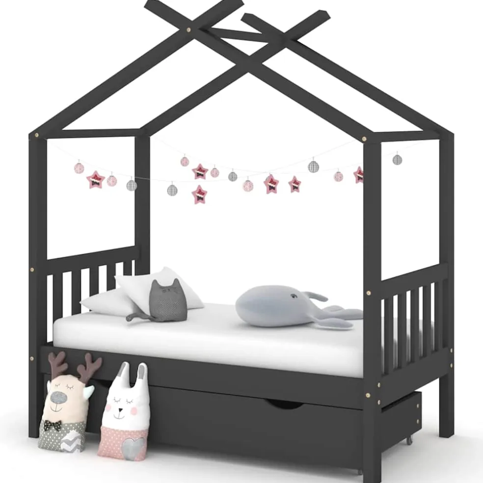 vidaXL Kinderbedframe met lade grenenhout donkergrijs 70x140 cm