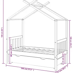 vidaXL Kinderbedframe met lade grenenhout donkergrijs 70x140 cm