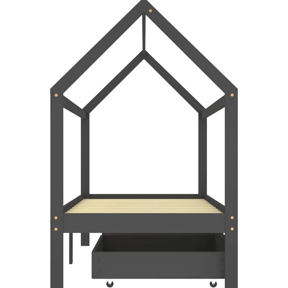 vidaXL Kinderbedframe met lades grenenhout donkergrijs 90x200 cm