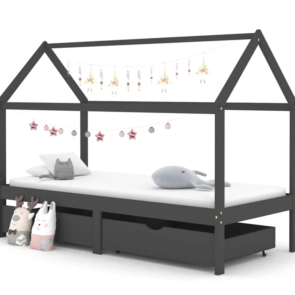 vidaXL Kinderbedframe met lades grenenhout donkergrijs 90x200 cm