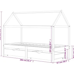 vidaXL Kinderbedframe met lades massief grenenhout 90x200 cm