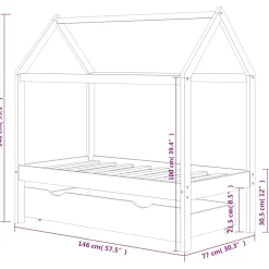 vidaXL Kinderbedframe met lade massief grenenhout 70x140 cm