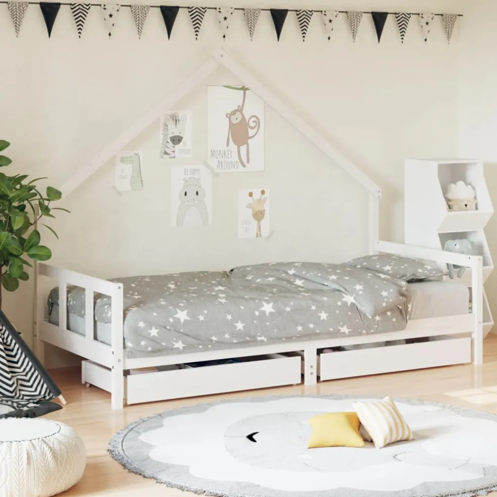 vidaXL Kinderbedframe met lades 90x190 cm massief grenenhout wit