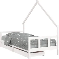 vidaXL Kinderbedframe met lades 90x190 cm massief grenenhout wit